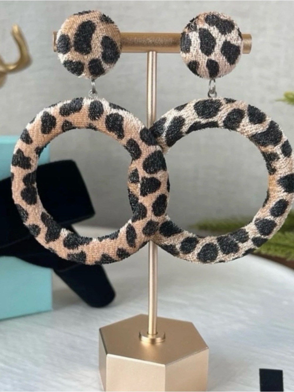 Park Lane Leopard Print Hoop Drop Earrings - Beige and Black